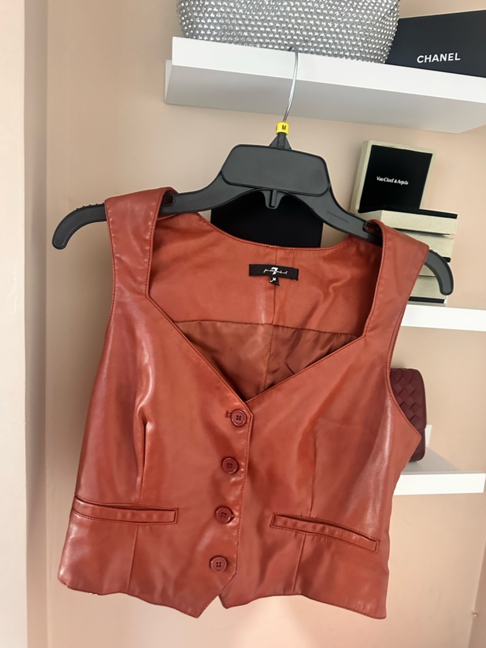 Stylish Women’s Faux Leather Vest Jacket - Rust Brown